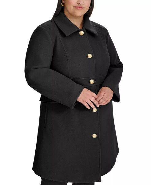 Plus Size Collared Button-Front Coat, Created for Modazone Black - 3