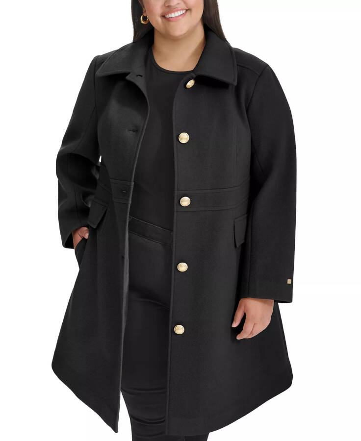 Plus Size Collared Button-Front Coat, Created for Modazone Black - 5