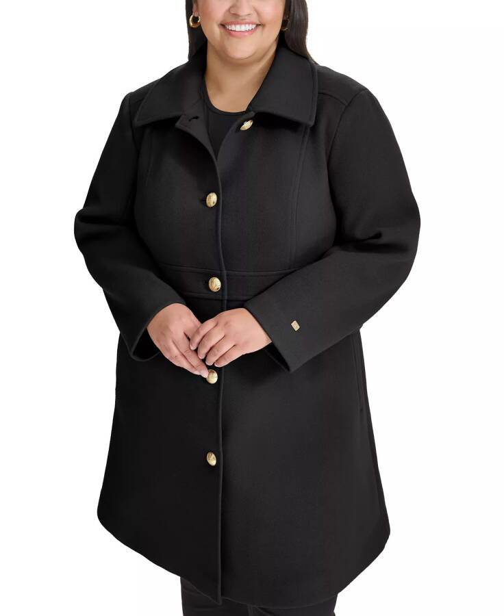 Plus Size Collared Button-Front Coat, Created for Modazone Black - 6