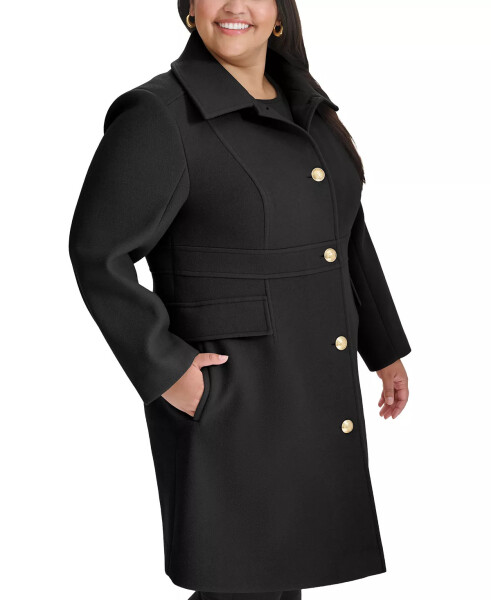 Plus Size Collared Button-Front Coat, Created for Modazone Black - 7