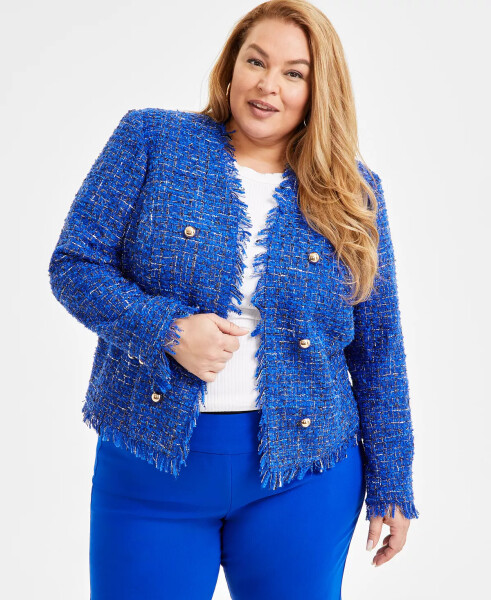 Plus Size Collarless Tweed Blazer, Exclusively at Modazone Bright Blueberry - 1