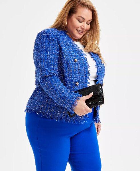 Plus Size Collarless Tweed Blazer, Exclusively at Modazone Bright Blueberry - 2