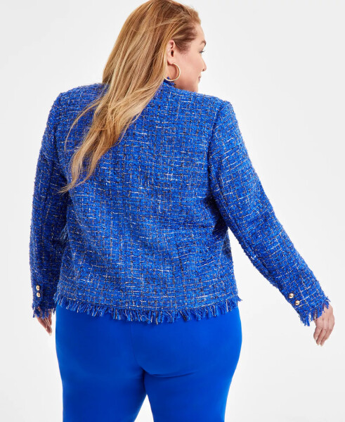 Plus Size Collarless Tweed Blazer, Exclusively at Modazone Bright Blueberry - 4