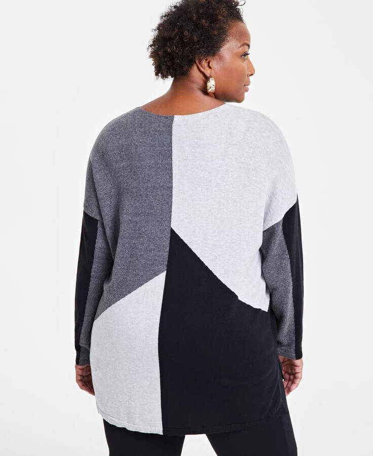 Plus Size Colorblocked Sweater, Created for Modazone Grey Black Combo - 2