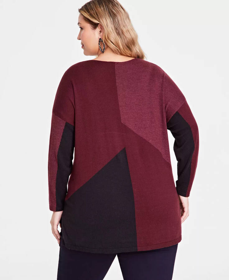 Plus Size Colorblocked Sweater, Created for Modazone Plum Tart - 2