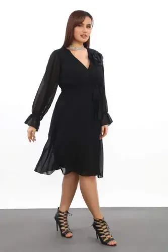 Plus Size Comfortable and Elastic Short Black Chiffon Dress KL3086 - 1