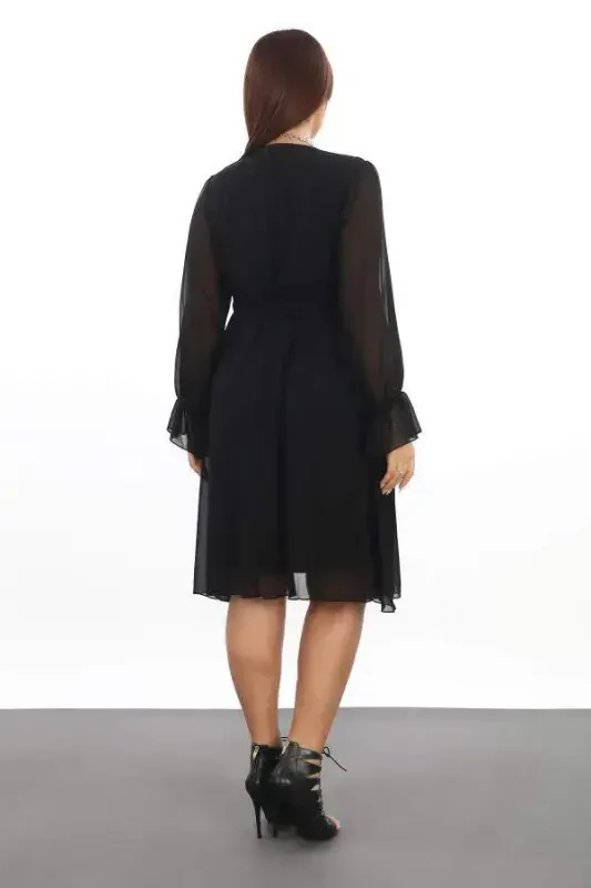 Plus Size Comfortable and Elastic Short Black Chiffon Dress KL3086 - 2