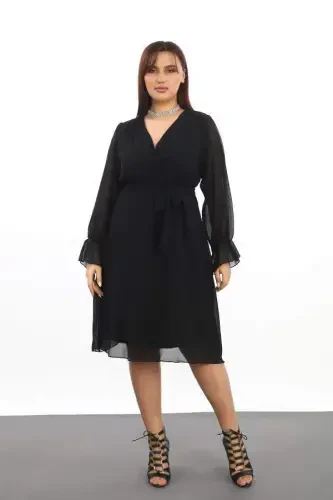 Plus Size Comfortable and Elastic Short Black Chiffon Dress KL3086 - 3