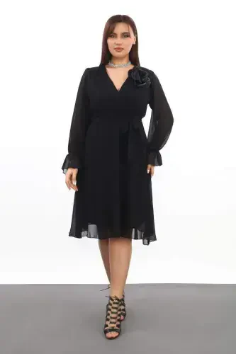Plus Size Comfortable and Elastic Short Black Chiffon Dress KL3086 - 4