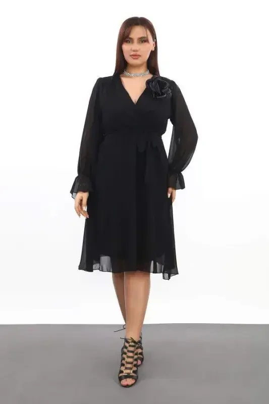 Plus Size Comfortable and Elastic Short Black Chiffon Dress KL3086 - 4