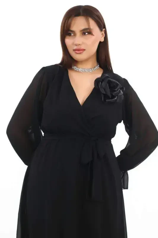 Plus Size Comfortable and Elastic Short Black Chiffon Dress KL3086 - 6