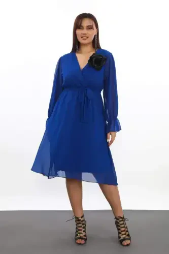 Plus Size Comfortable & Stretchy Short Saks Chiffon Dress KL3086 - BÜYÜKBEDENIZ (1)