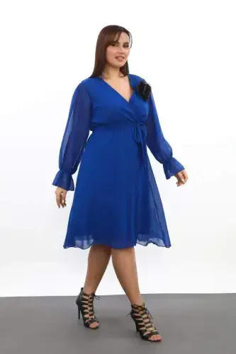 Plus Size Comfortable & Stretchy Short Saks Chiffon Dress KL3086 - 5