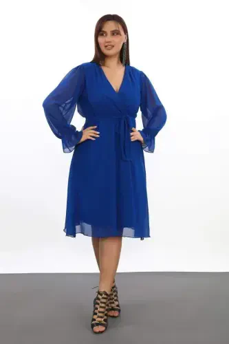 Plus Size Comfortable & Stretchy Short Saks Chiffon Dress KL3086 - 6