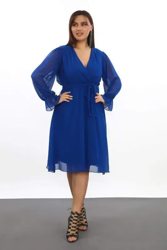 Plus Size Comfortable & Stretchy Short Saks Chiffon Dress KL3086 - 6