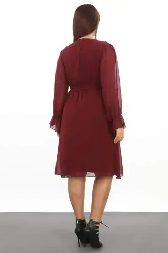 Plus Size Comfy Loose Short Burgundy Chiffon Dress KL3086 - 3