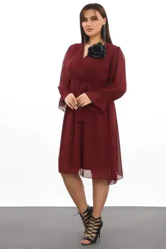 Plus Size Comfy Loose Short Burgundy Chiffon Dress KL3086 - 5