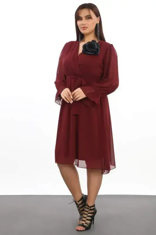 Plus Size Comfy Loose Short Burgundy Chiffon Dress KL3086 - 5