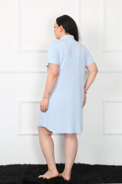 Plus Size Cotton Buttoned Blue Tunic Nightgown 1025 - 8