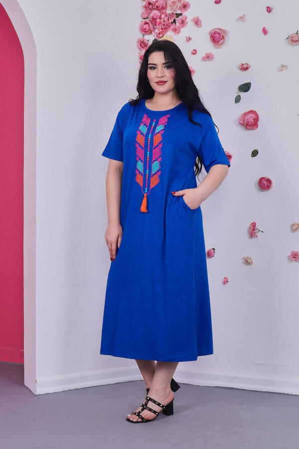 Plus Size Cotton Lycra Embroidered Dress - 1