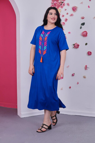 Plus Size Cotton Lycra Embroidered Dress - 2