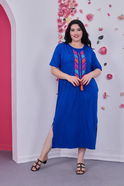 Plus Size Cotton Lycra Embroidered Dress - 3