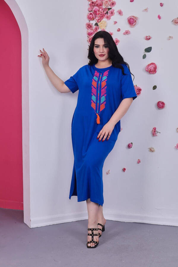 Plus Size Cotton Lycra Embroidered Dress - 4