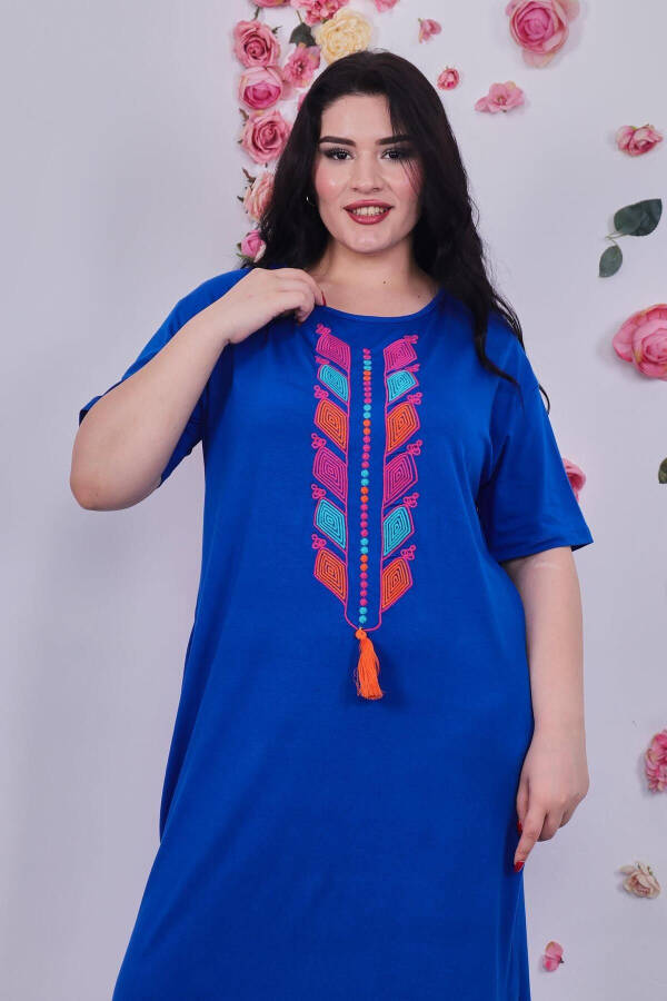 Plus Size Cotton Lycra Embroidered Dress - 5