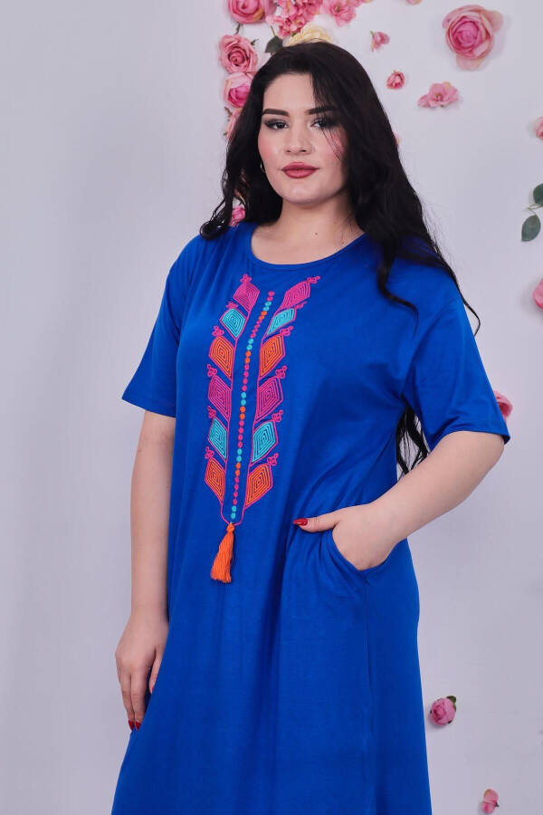 Plus Size Cotton Lycra Embroidered Dress - 6