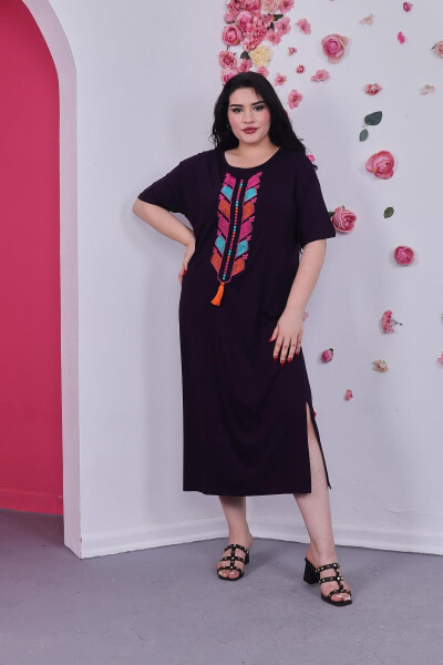 Plus Size Cotton Lycra Embroidered Dress - 1