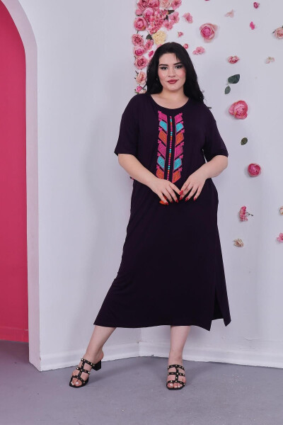 Plus Size Cotton Lycra Embroidered Dress - 2