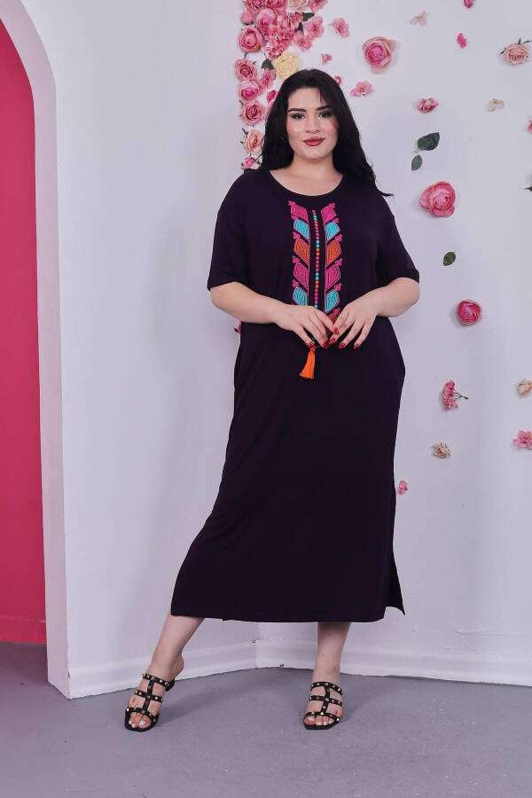 Plus Size Cotton Lycra Embroidered Dress - 3