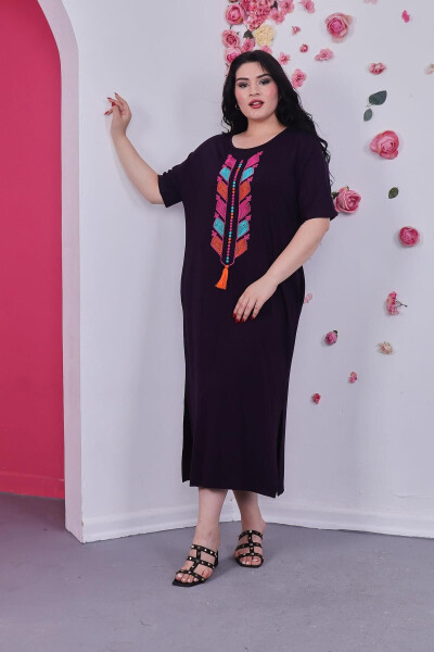 Plus Size Cotton Lycra Embroidered Dress - 4