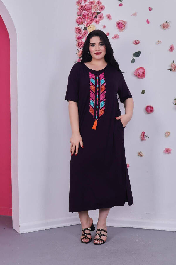 Plus Size Cotton Lycra Embroidered Dress - 5