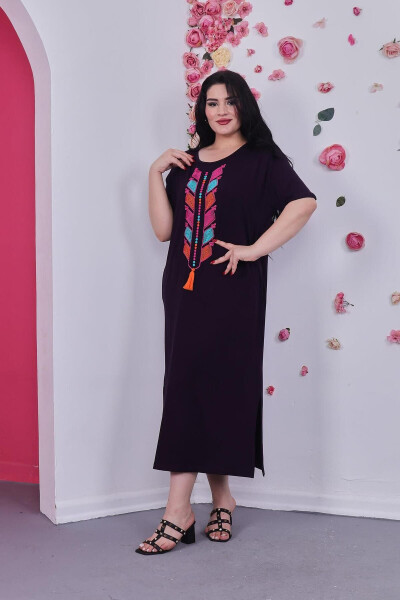 Plus Size Cotton Lycra Embroidered Dress - 6