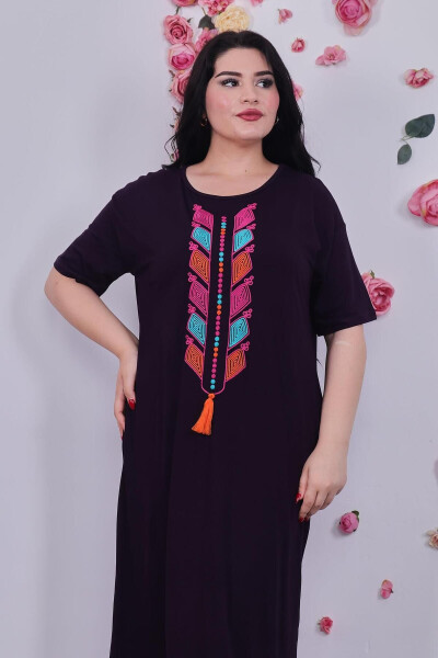 Plus Size Cotton Lycra Embroidered Dress - 7