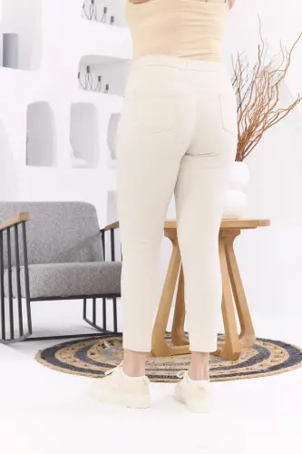 Plus Size Cotton Pants Cream with Pocket Detail - 4