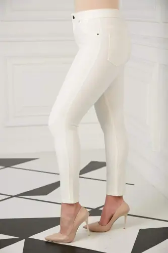 Plus Size Cotton Trousers with Pocket Detail Ecru - BÜYÜKBEDENIZ (1)