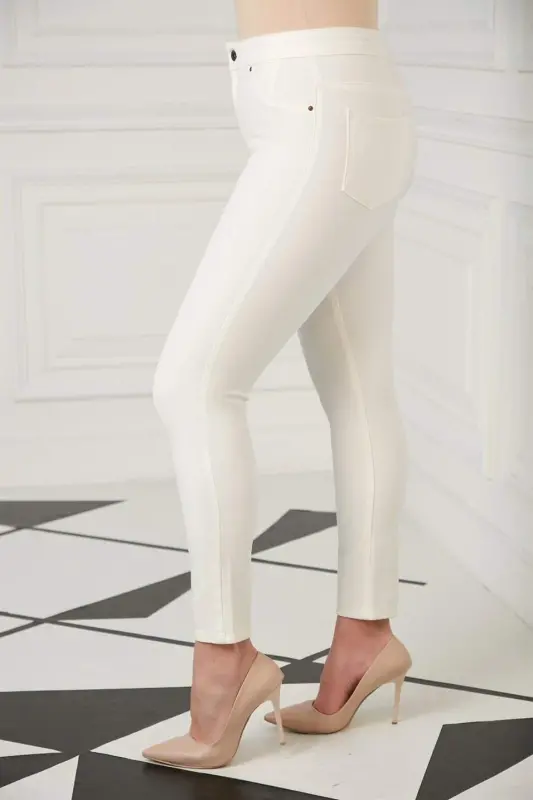 Plus Size Cotton Trousers with Pocket Detail Ecru - 2