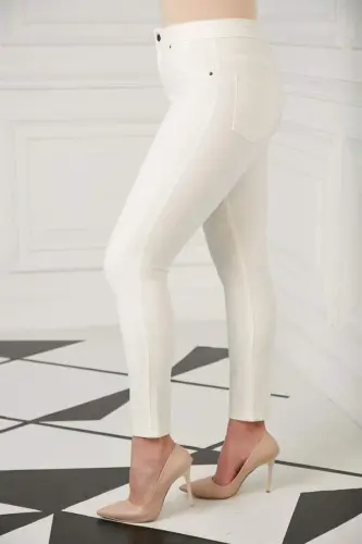Plus Size Cotton Trousers with Pocket Detail Ecru - BÜYÜKBEDENIZ (1)