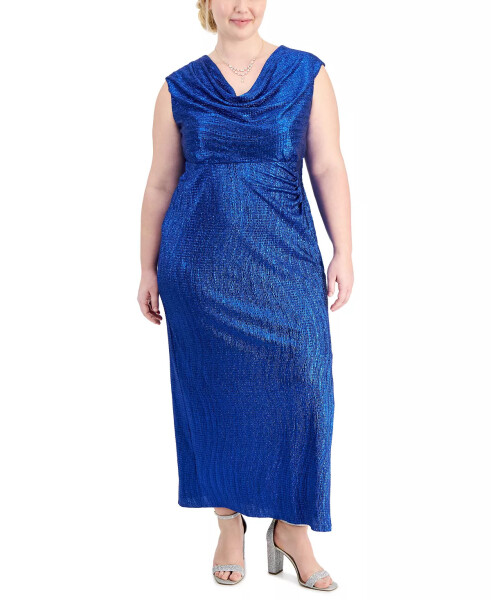 Plus Size Cowlneck Sleeveless Long Dress Royal - 1