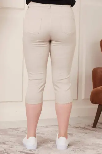 Plus Size Cream Cotton Capri - 7