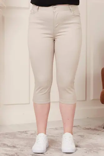 Plus Size Cream Cotton Capri - 1