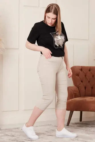 Plus Size Cream Cotton Capri - 8