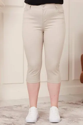 Plus Size Cream Cotton Capri - 1
