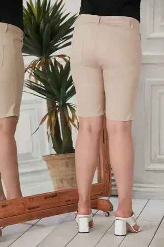 Plus Size Cream Cotton Shorts - 4