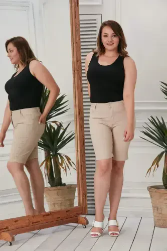 Plus Size Cream Cotton Shorts - 5