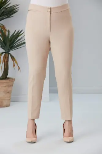 Plus Size Cream Fabric Pants - 1