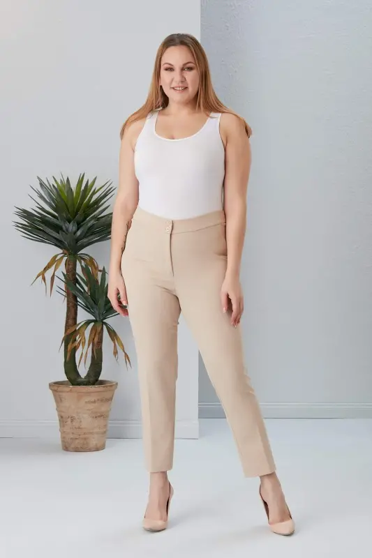 Plus Size Cream Fabric Pants - 4