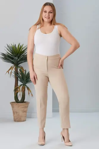Plus Size Cream Fabric Pants - 5